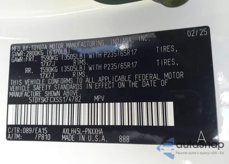 2025 Toyota Sienna Xle z USA, uszkodzony, nr VIN 5TDYSKFCXSS174782